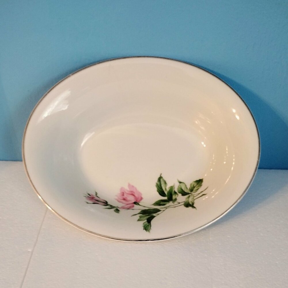 Youngsware YOU1 Fine China Platinum Trim Roses Deep Vegetable Dish